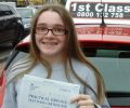 Maisie with Driving test pass certificate